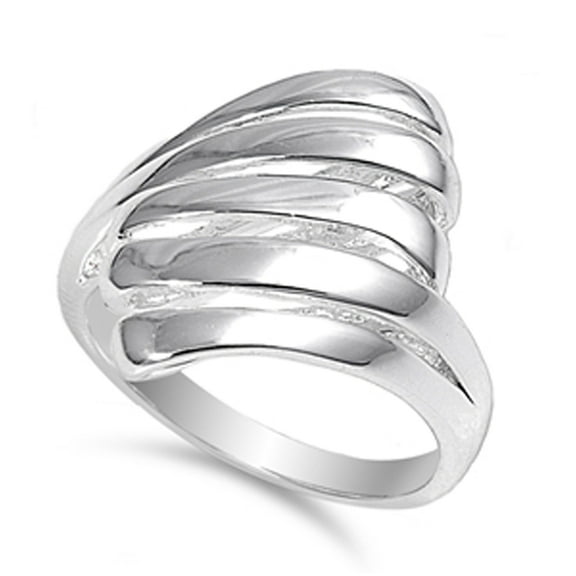 High Polish Wave Ocean Simulated Abalone Wide Ring .925 Sterling Silver Band Jewelry Female Size 6