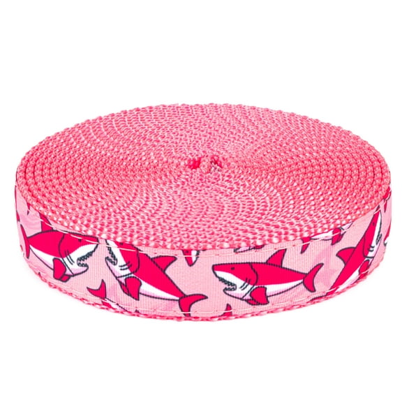 Country Brook Design® 1 Inch Pink Sharks Ribbon on Pink Nylon Webbing, 50 Yards