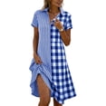 thumbnail image 3 of Horkkom Midi Dresses for Women V Neck Short Sleeve Shirt Dresses Summer Plaid Print Casual Dresses S, 3 of 7
