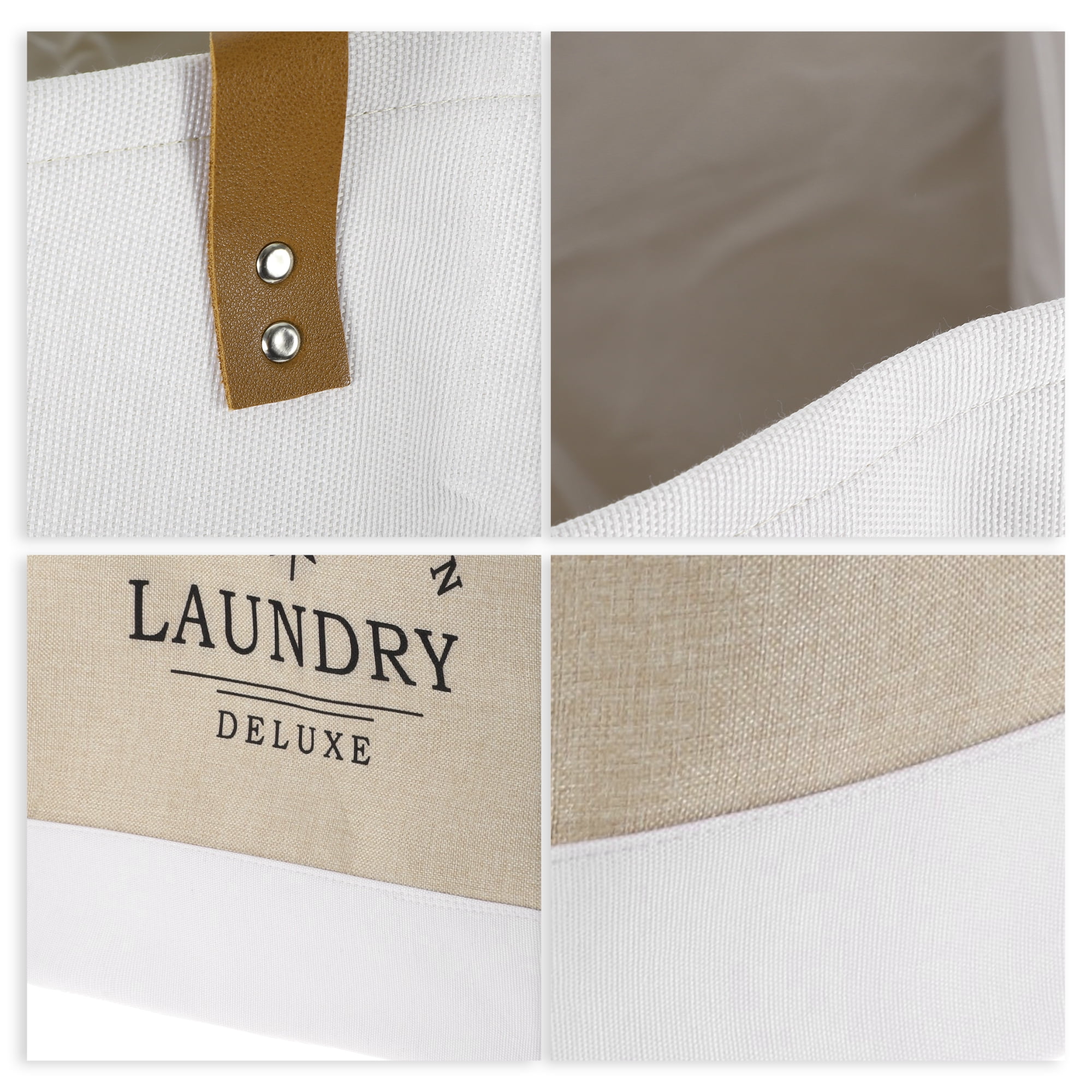 Unique Bargains Laundry Basket, Foldable Laundry Hamper with PU Handles Gray Beige