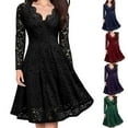 thumbnail image 6 of Women Floral Lace V Neck Formal Dress Swing Cocktail Party Midi Wedding Guest, 6 of 11