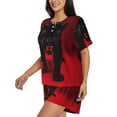 thumbnail image 2 of Balery Black Panther Red Background Pattern Womens Pajama Sets 2 Piece Soft Short Sleeve Top and Shorts Sleepwear Round Neck Pjs Lounge Set with Pockets-Medium, 2 of 7