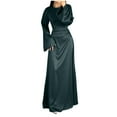 thumbnail image 4 of Cavosen Going out Dresses for Women Long Sleeve Green Satin Elegant Kimonos Sleeve Long Dress Party Dress Round Neck Solid Floor Length Maxi Dress Flowy Bodycon Wrap Wedding Guest Dress, 4 of 7