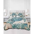 thumbnail image 3 of Quilts Queen Size, Teal Sea Turtle Soft Comforter Bedding Set for Bed, Coastal Coral Ocean Nautical Vintage Lightweight Quilted Bedspread with Pillow Cover(2 Pieces) for All Season, 90x96 Inch, 3 of 6