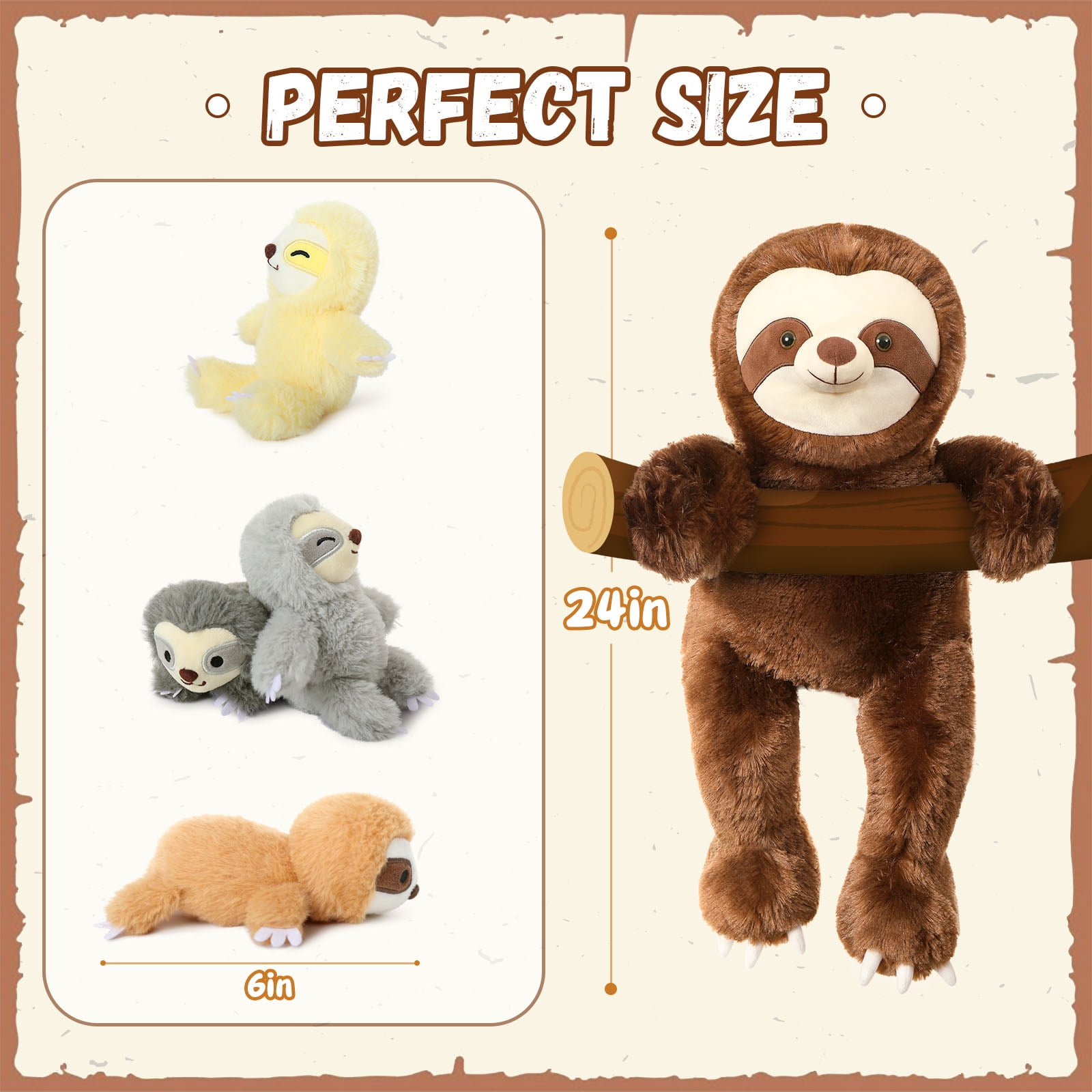 Tezituor 5Pcs Sloth Stuffed Animal 23.6'' Giant Sloth Plush with 4 Babies Plush Toy