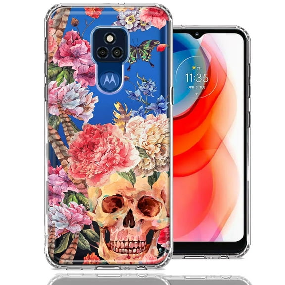 MUNDAZE Case For Motorola Moto G Play 2021 Indie Spring Peace Skull Feathers Floral Butterfly Flowers Phone Cover