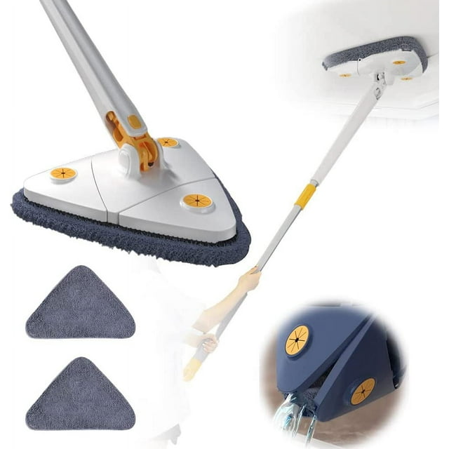 YOPTOP 360° Rotatable Adjustable Cleaning Mop 51" Extendable Triangle Mop with Long Handle Automatic Wringing Microfiber Spin Floor Cleaning Mop for Cleaning Walls Ceilings,white,with2moppads