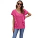 thumbnail image 3 of Blusas Informales Elegantes para Mujer, Blusas con Cuello en V, Botones y Mangas con Volantes. Rosa Roja L, 3 of 10