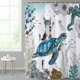 thumbnail image 5 of SUNOLIFE Sea Turtle with Cat Shower Curtain,Ocean Coastal Fabric Bathroom Curtain for Kids,72x72 in, 5 of 5