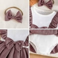 thumbnail image 5 of LIUJUNSHOP Baby Girl Fall Outfit Patchwork Ruffle Ribbed Long Sleeve Romper Dress Bow Headband 2 Piece Cute Set White 3-6 Months, 5 of 9