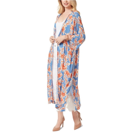 Jessica Simpson Women's Cover-Up Multicolor Lailaa Belted 3/4-Sleeve Kimono S