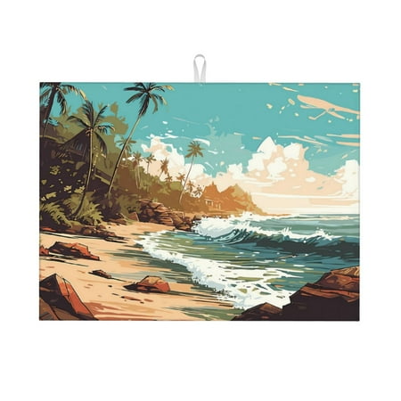 

Adobk Coastal Palm Beach Print Microfiber Dish Drying Mat Baby Bottle Drying Mat Kitchen Counter Dish Mat Super Absorbent