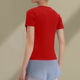 thumbnail image 4 of Womens Stretchy Ribbed High Neck Short Sleeve Gym Workout Slim Fitted Casual Full Length Top T-Shirt Red M, 4 of 4