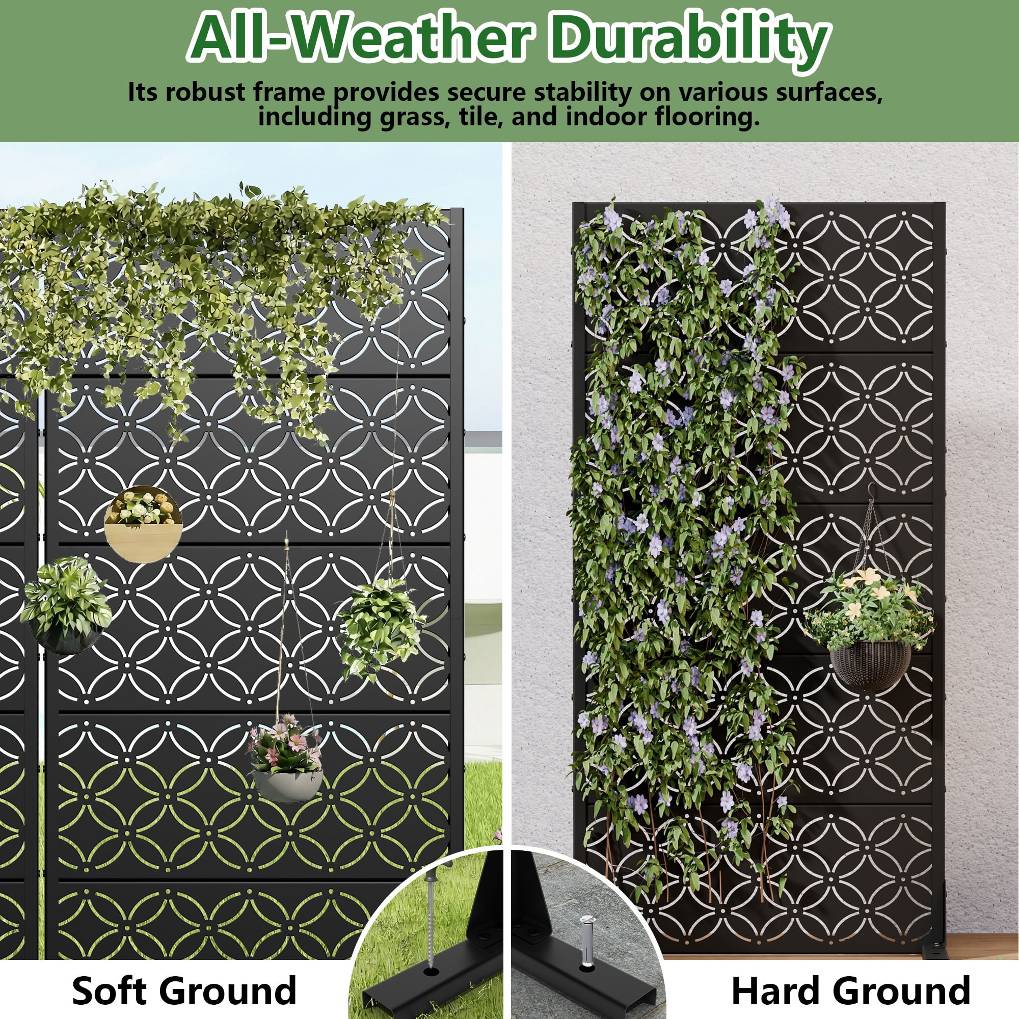 MAYEERTY 59*30in Outdoor Privacy Screen, Small Balcony Metal Privacy Fence, Privacy Panel for Patio, Backyard, Garden