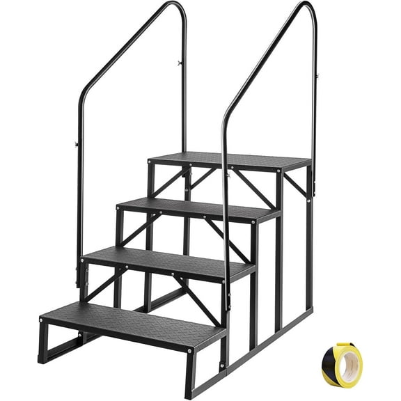 SHZOND RV Steps with Handrail, 4 Steps Hot Tub Steps with Handrail, RV Stairs,Mobile Home Steps (4 Steps with 2 handrails)