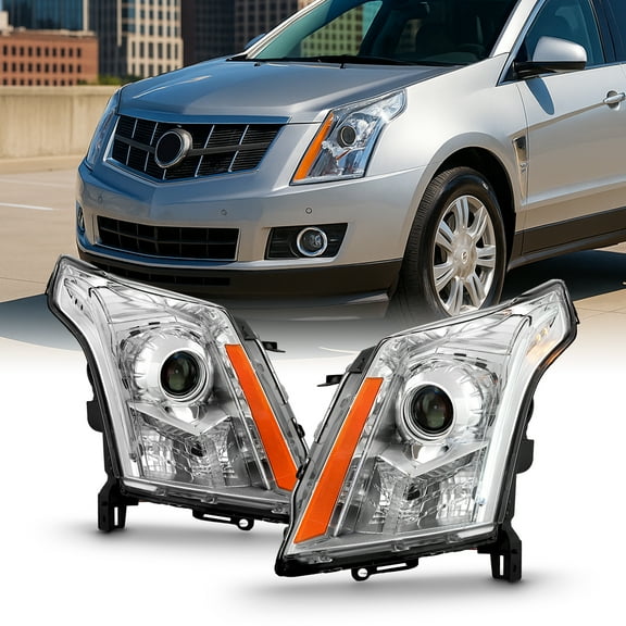 AKKON - For 2010-15 Cadillac SRX HID Daytime Running Lamp Strip Projector Headlights Chrome Housing Clear Lens Full Set