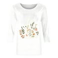thumbnail image 4 of Cavosen Happy Easter Womens Three Quarter Sleeve T Shirts Summer Bunny Print Pullover Blouse 3/4 Sleeve Crewneck Holiday Shirts Vacation Festival Tops Casual Dressy White L, 4 of 5