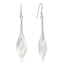 Modern Long Icicle White MOP Inlay Sterling Silver Dangle Earrings