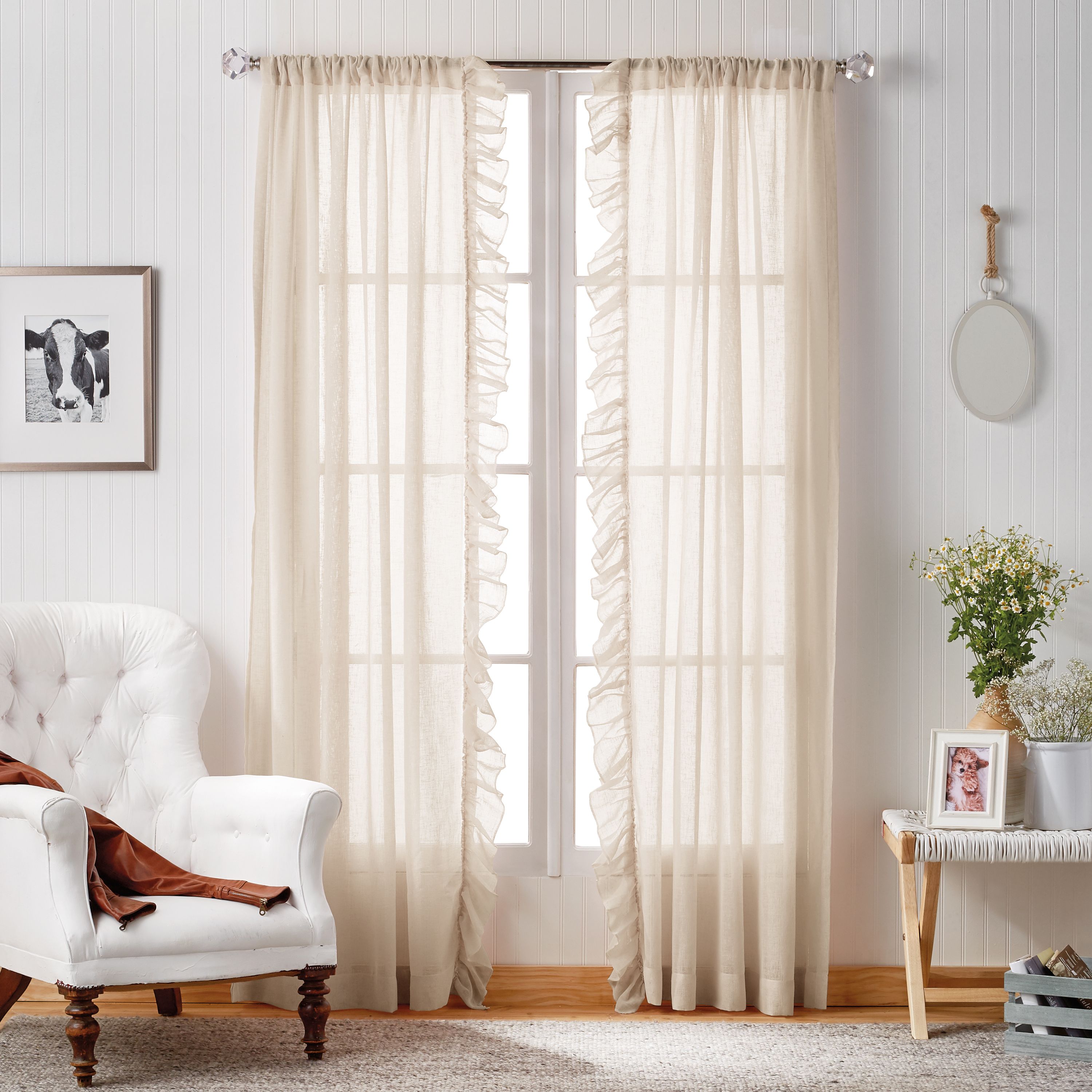 The Pioneer Woman Chambray Ruffle Pole Top Curtain Panel