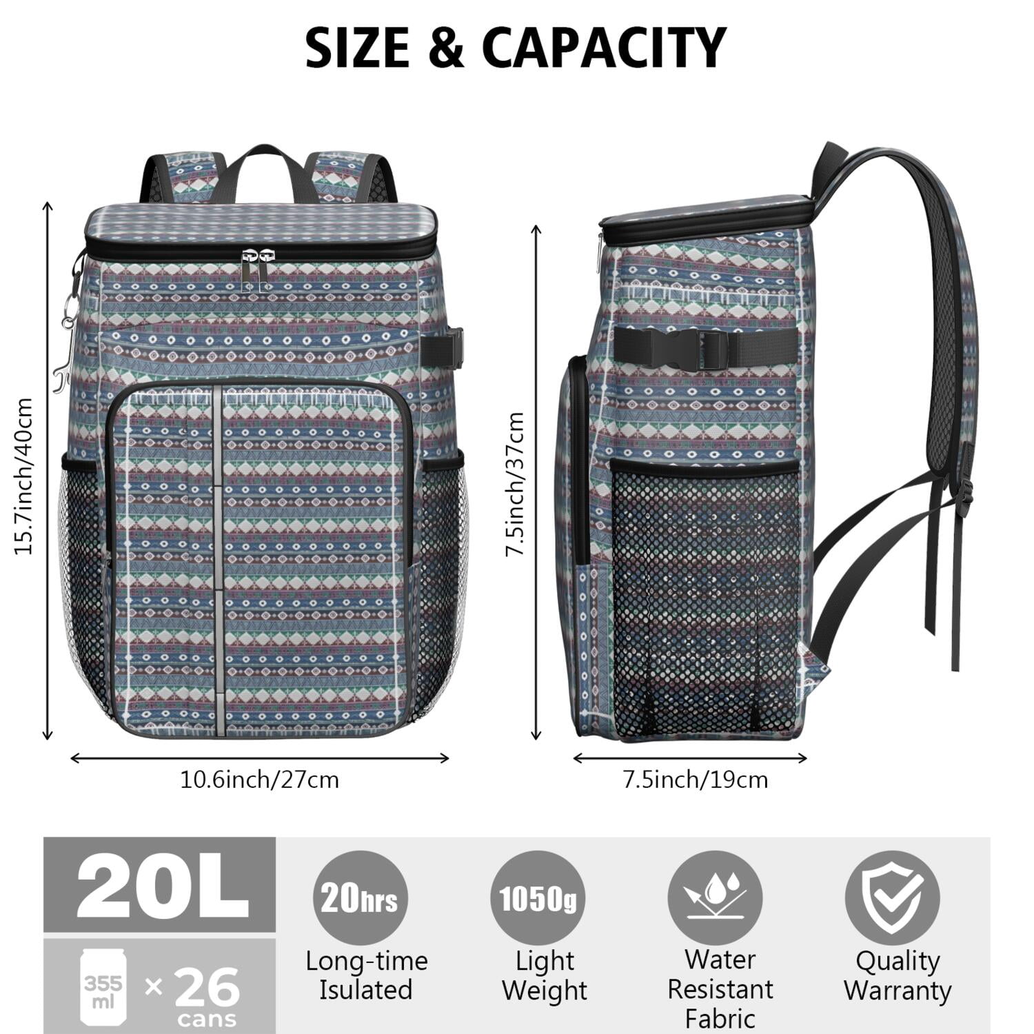 Travel Cooler Bag - Boho Bohemia Pioneer Flower Geometric Line Art Camping Beer Cooler Backpack with Bottle Opener- Waterproof Insulated Picnic Backpacks - Cooler Bag for Beach