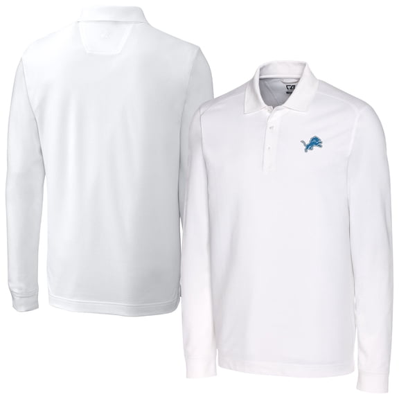 Men's Cutter & Buck White Detroit Lions Big & Tall Advantage Eco Pique DryTec Tri-Blend Long Sleeve Polo