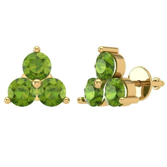 3 ct Screw-Back Stud Earrings for Women | 5.0mm Round Cut Natural Peridot | 14K Yellow Gold