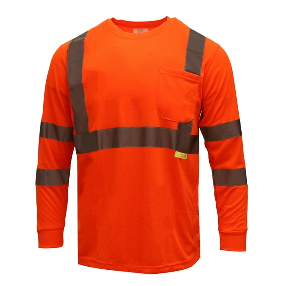NY Hi-Viz Workwear Class 3 High Vis Reflective Long Sleeve ANSI Safety Shirt L9091 - Orange / 3XL