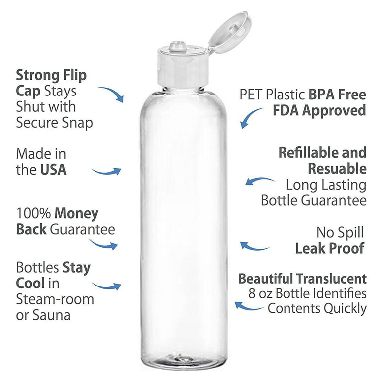 30 Travel Bottles 2 oz, Blue Plastic Small Squeeze Bottles, Leak Proof flip  Cap