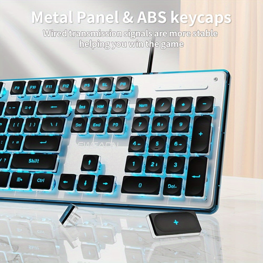 Silent wired gaming keyboard, LED backlit full-size ergonomic office keyboard, slim and quiet design, suitable for work and study, compatible with Windows laptops, ideal for offices, schools, dormito