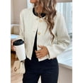 thumbnail image 5 of Women Open Front Button Down Long Sleeve Texture Knit Cardigan Sweaters with Pockets White S, 5 of 7