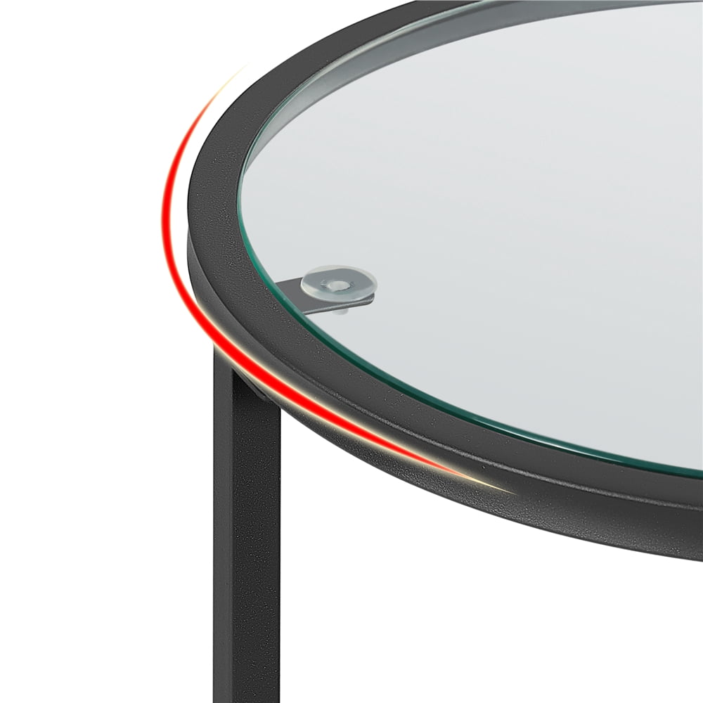Topeakmart 2-Piece Round Nesting End Table Set with Metal Frame and Glass Top, Black