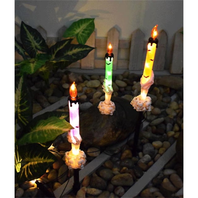 Fiudx Velas de Calavera de Halloween, Decoración Led con Energía Solar, Luces de Exterior Aterradoras, Resistentes Al Viento, Brillo Cálido para El Jardín, Porche, Regalo Perfecto de Halloween, Juego