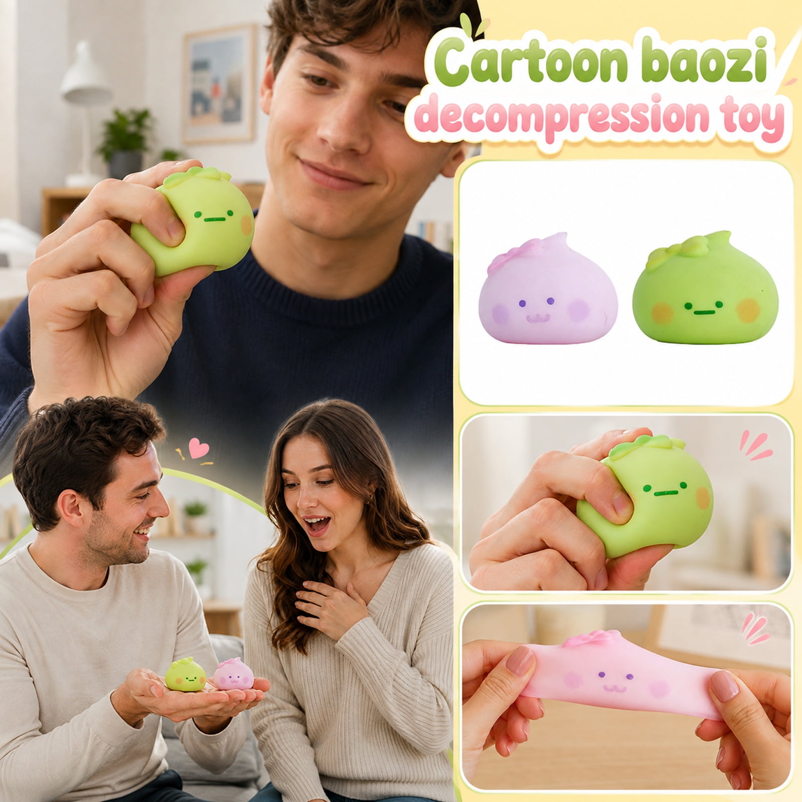 Cute Face Dumpling Squishy Squishy Dumpling Toy Stress Balls Fidget Sensory Toys Stocking Stuffers with Food Steamer Stretchy Desk Toys Cute Cartoon Toy for Party Favors Holiday Gifts for Adults