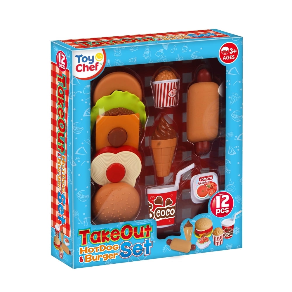 Toy Chef 12 Piece Takeout Set Hamburger & Hot Dog