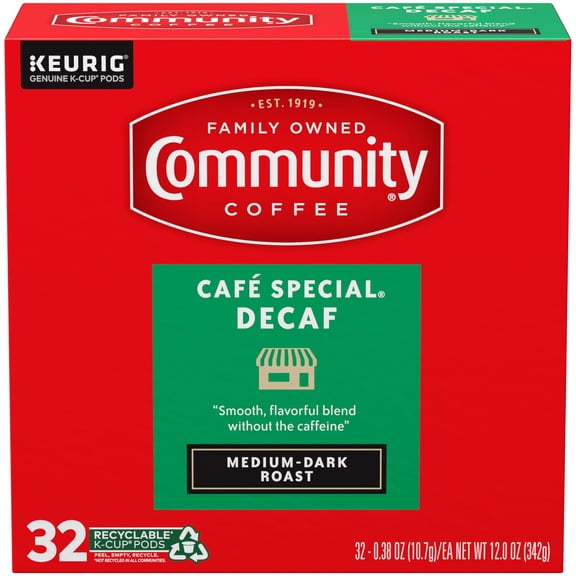 Community Coffee Café Special Decaf, Medium-Dark Roast, Single-Serve Keurig K-Cup Pods, 32 Count (Pack of 1)
