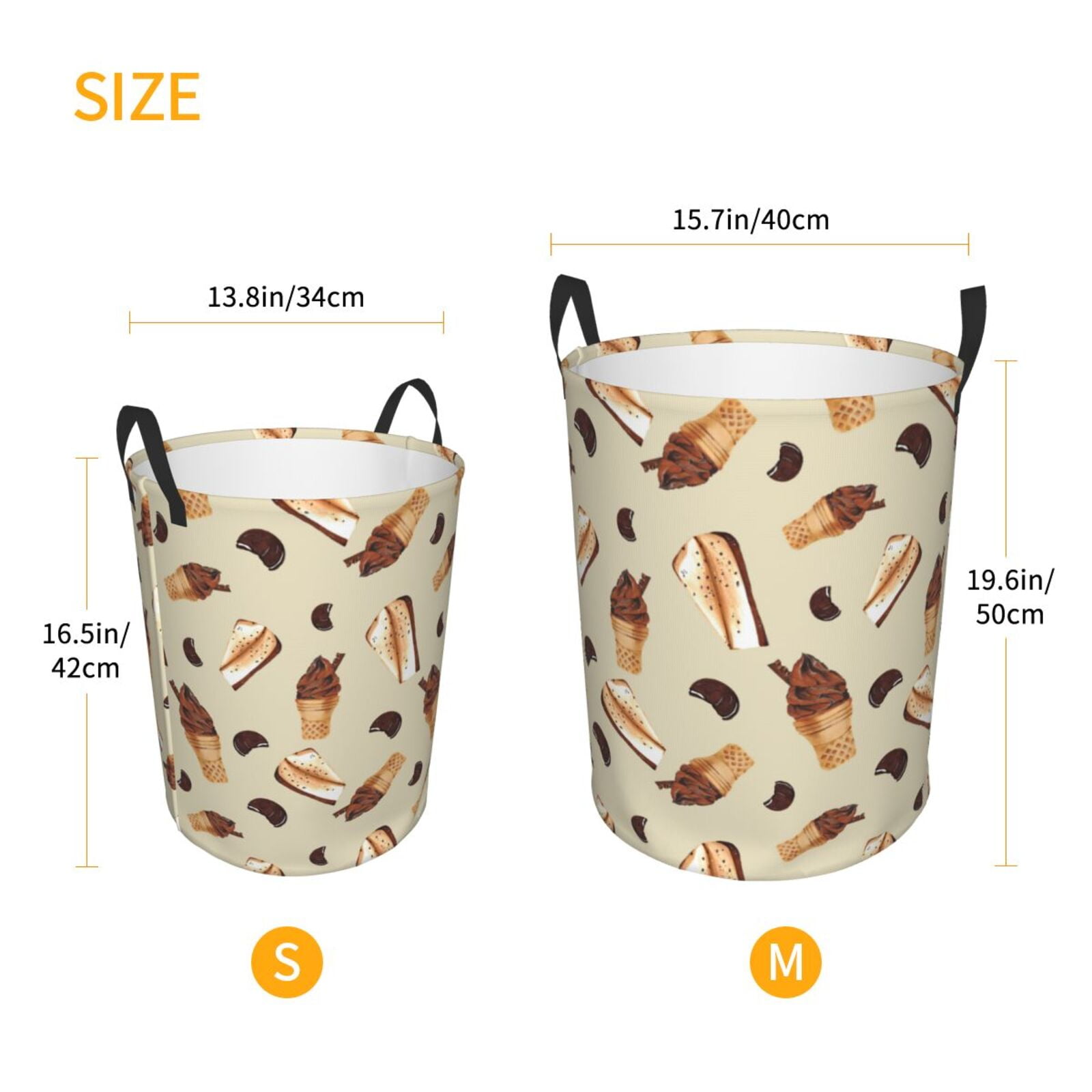 Large Laundry Basket with Handles - Chocolate Cake Ice Cream Print Kids Baby Dirty Clothes Laundry Hamper for Bedroom Aesthetic