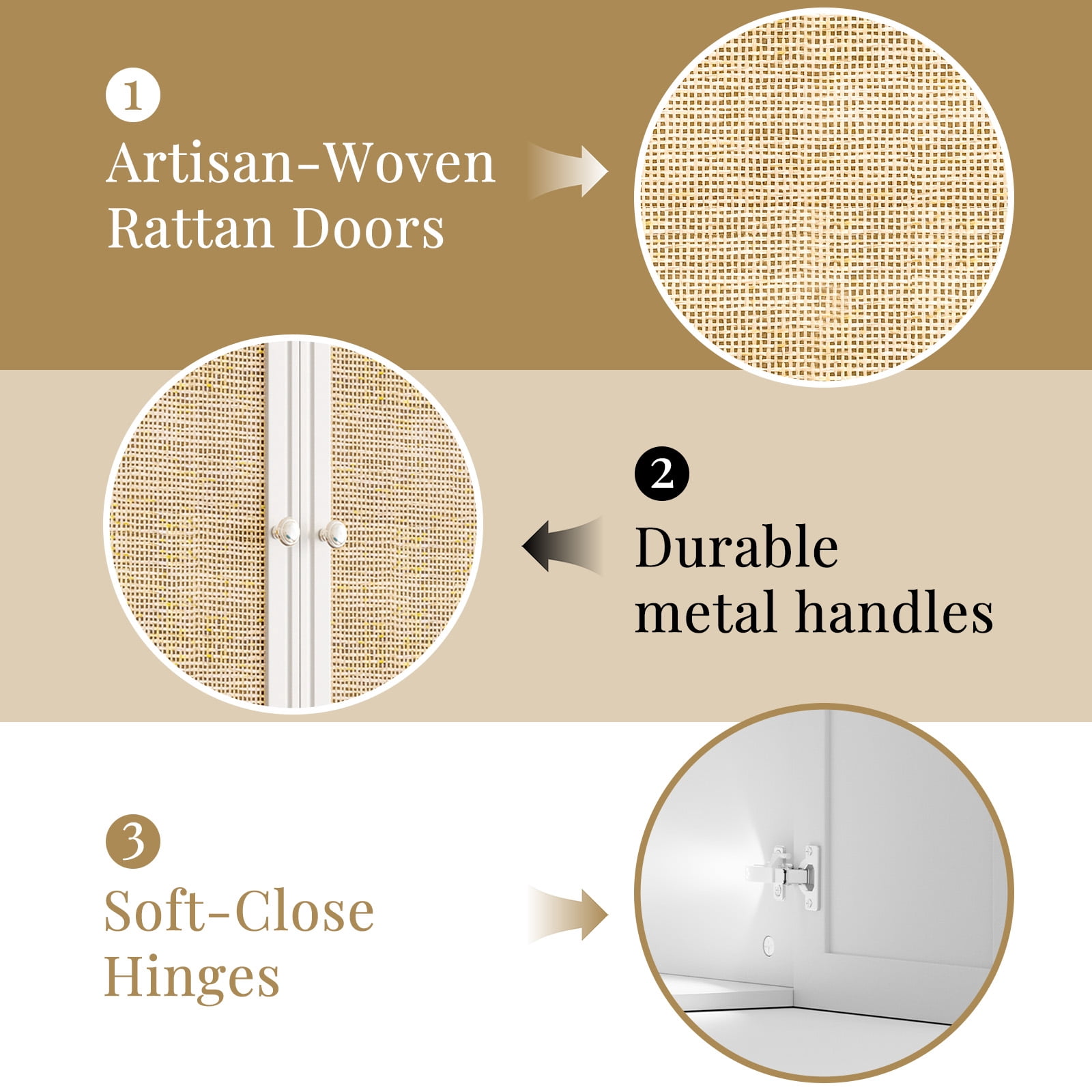 48 Inches Laundry Room Wall Cabinets Bathroom Cabinets Wall Mounted with Adjustable Shelves, Rattan Wall Cabinet for Bedroom, Kitchen, Bathroom