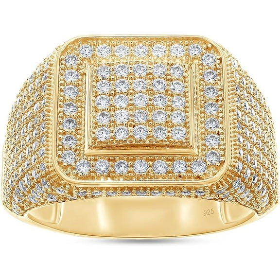 beryl_creation Men's 2.50 Ct Round Cut White Diamond Wedding Engagement Cluster Pinky Ring 14K Yellow Gold Plated 925 Sterling Silver -4