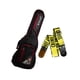 thumbnail image 1 of PAQUETE Estuche para guitarra eléctrica Funda para guitarra Gig bag, guitar case para trasporte y protección, color negro bordes rojos + Tahali strap correa Kidam CRIME, 1 of 4