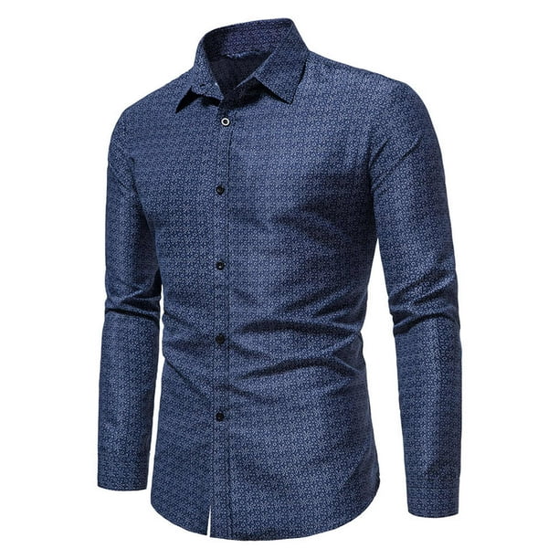 Camisa de manga larga con solapa de botones sueltos sin planchar estampada para hombre Pompotops oipoqjl46846