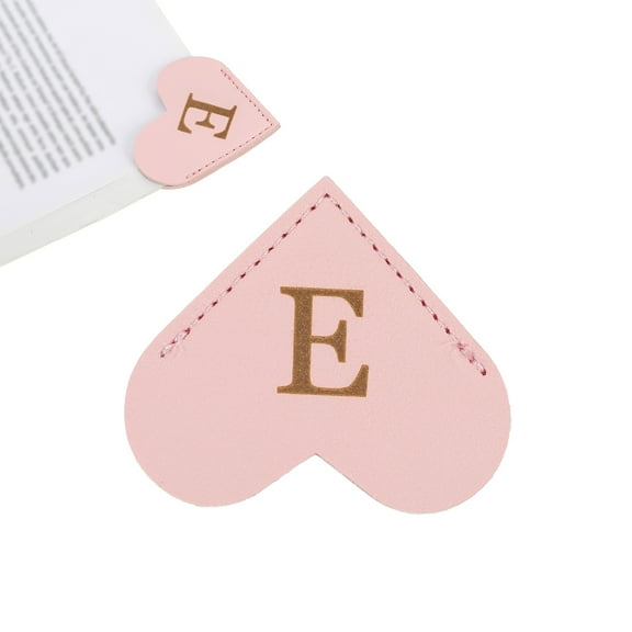 Initial E Corner Bookmarks,  Heart Shape Leather Book Marks Page Markers Cute Page Clip for Men Women Teacher Reader Book Lover Writers, Pink