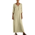 thumbnail image 2 of Stamzod Women's Dresses Summer V-Neck 3/4 Sleeve Button Maxi Dress Casual Loose Flowy Beach Dress Vacation Travel Clothes Women Khaki S, 2 of 9