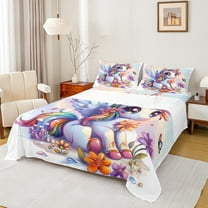 Feelyou Magic Unicorn Teens Full Size Sheets, Kawaii Dreamy Animal Bed Sheets, Rustic Groovy Floral Sheet Sets, Luxury Bedroom Decor, 4pcs