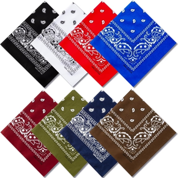TELOLY 8 PCS 100% Cotton Bandanas, 22 Inchs Multi-Purpose Bandana Scarfs Headbands for Men and Women
