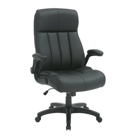 Techni Mobili Ergonomic Faux Leather Office Chair – Ultra-Padded Executive Desk Chair with Flip-Up Armrests, Height Adjustable, Tilt Control, and Smooth-Rolling Wheels, Black