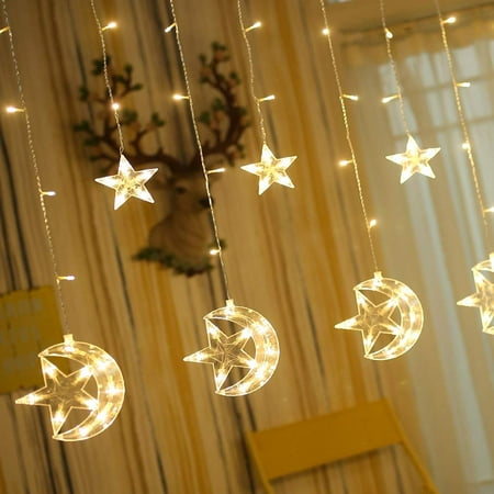 138 Led Star Moon Curtain String Lights Window Curtain Lights With