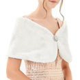 thumbnail image 2 of Gelikeya Womens Fauxfur Shawl Wrap Cape for Bridal Wedding Party Bridal with Pearl Rhinestone Brooches, White, Size L, 2 of 6