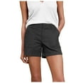 thumbnail image 2 of Women's Stretchy Twill Mid-Rise Shorts with Side Pockets - Soft Brushed Fabric, Flattering Fit Casual Shorts for Summer Walking & Errands,Black S, 2 of 5