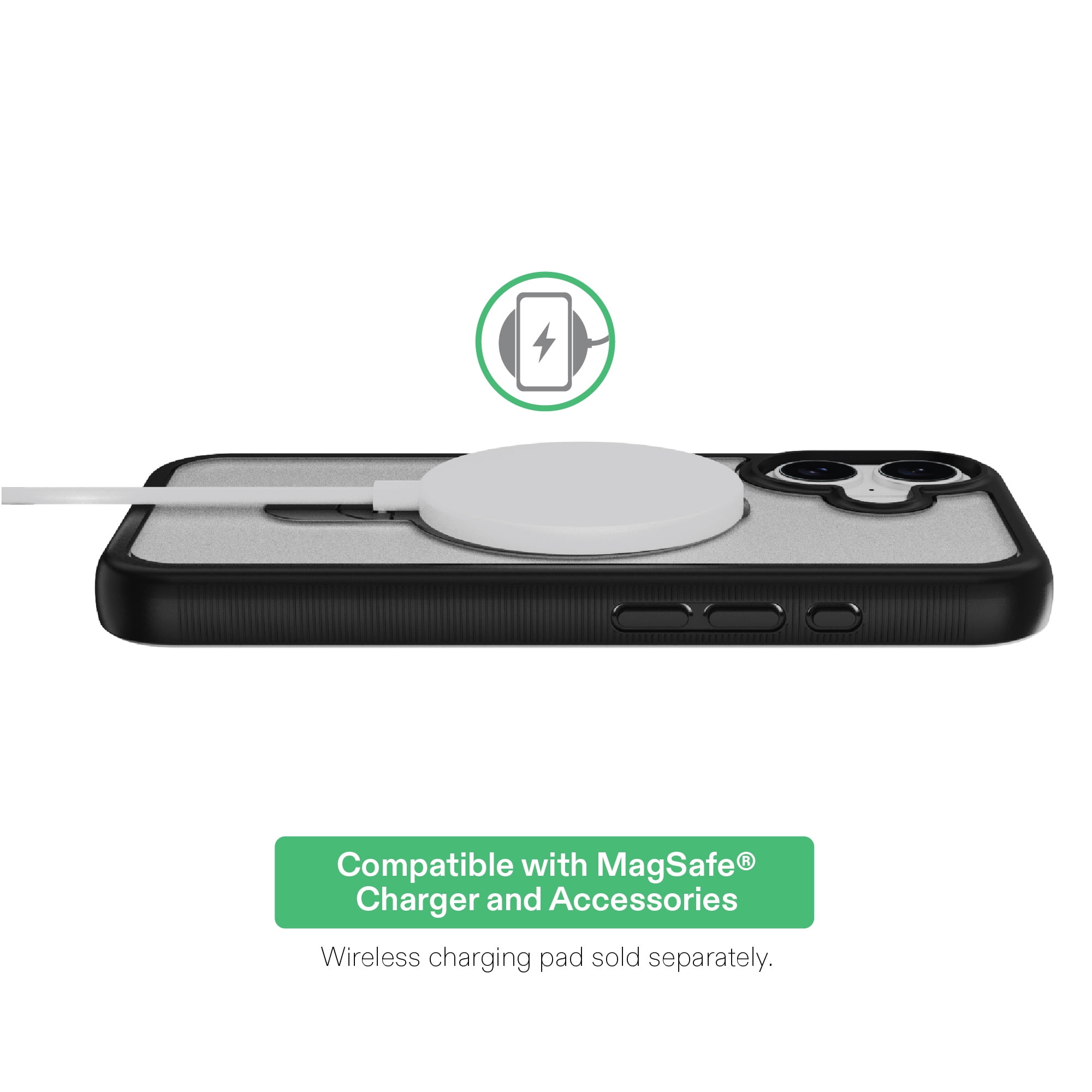 onn MagSafe Compatible Phone Case with Kickstand for iPhone 17 - Black/Frosted Clear