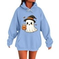 thumbnail image 3 of Xdegoge Halloween Hoodies for Women Cute Ghost with Pumpkin Drink Graphic Sweatshirts Pullover Long Sleeve Hooded Drawstring Sweat Shirts with Kangaroo Pocket Vintage Holiday Party Clothes, 3 of 6
